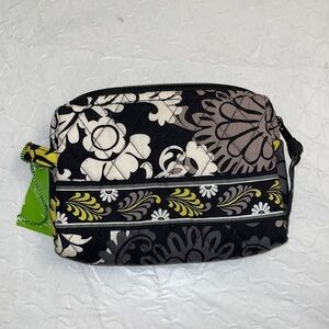 Vera Bradley Baroque small zip top cosmetic bag in black gray white yellow